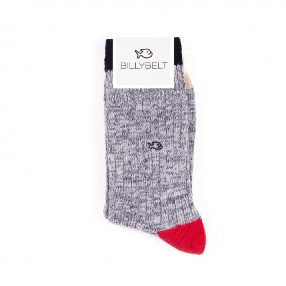 The Spicy - Thick Cotton Socks - (Grey & Red)